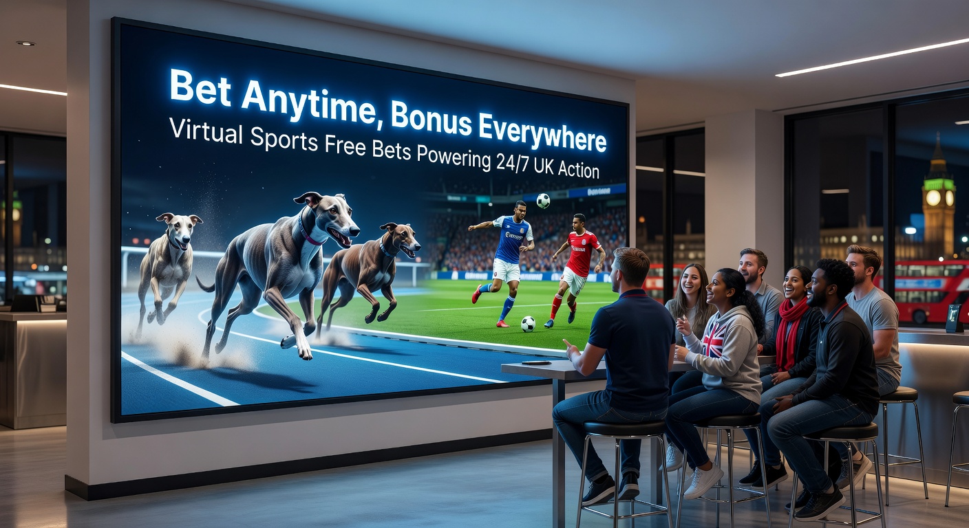 Punters on mobile devices engaging with virtual sports free bet promotions, showing app interfaces with ongoing races and bonus claims