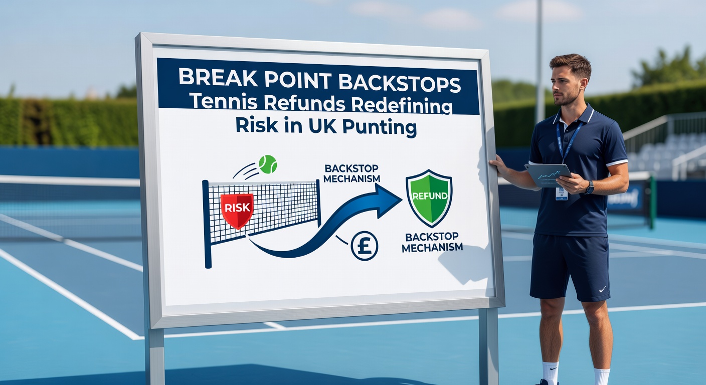 Dynamic tennis match with player facing break point pressure, highlighting refund opportunities in betting
