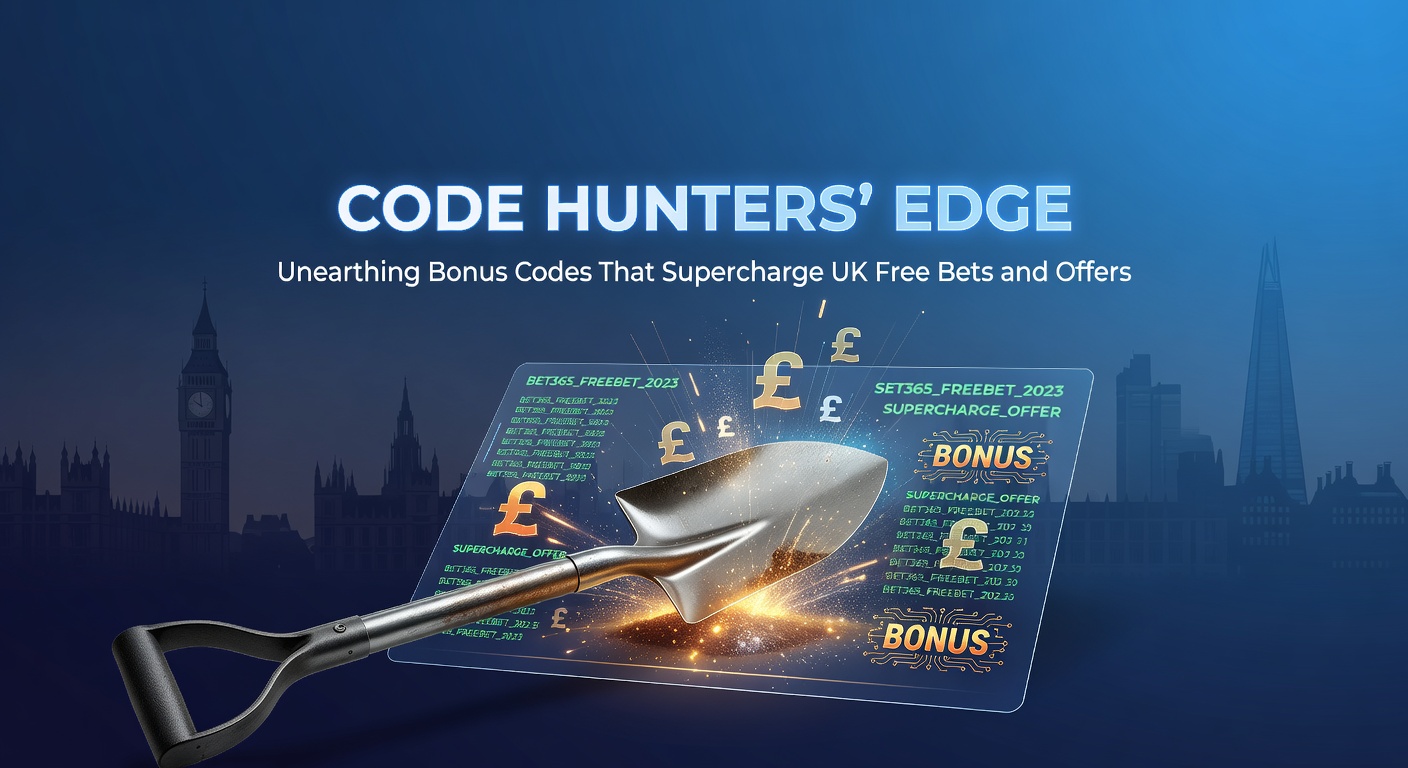 A digital treasure map highlighting glowing bonus codes amidst betting slips and free bet icons, symbolizing the hunt for enhanced UK wagering offers