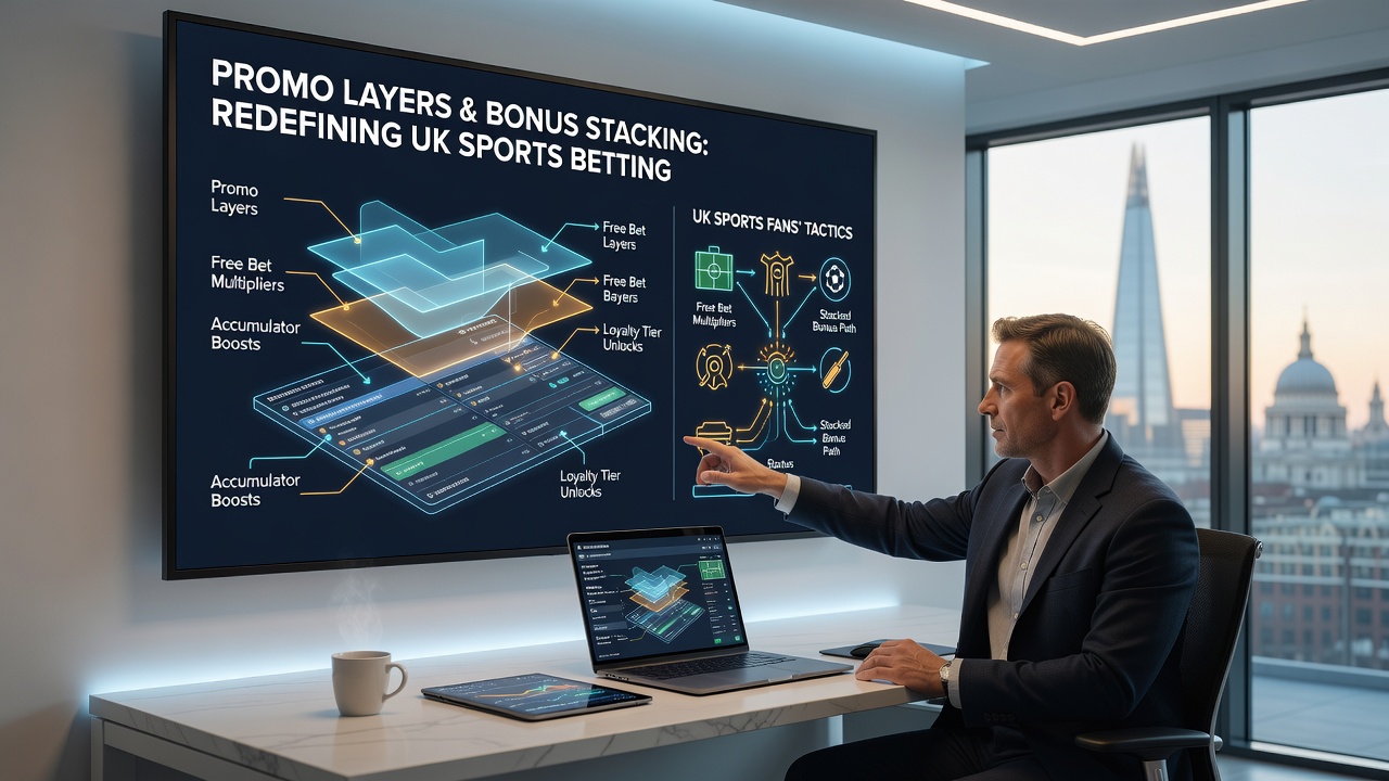 Diagram showing how multiple promo layers stack within a custom bet builder for UK users