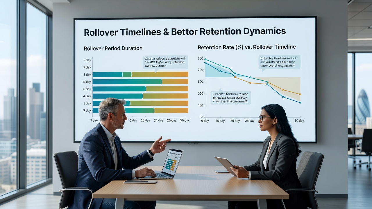 Chart illustrating retention rate variations linked to different rollover periods in UK betting