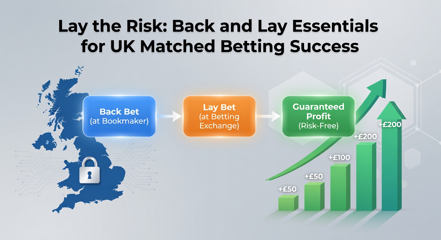 Visual diagram illustrating back bet on a bookmaker site and corresponding lay bet on a betting exchange for matched betting