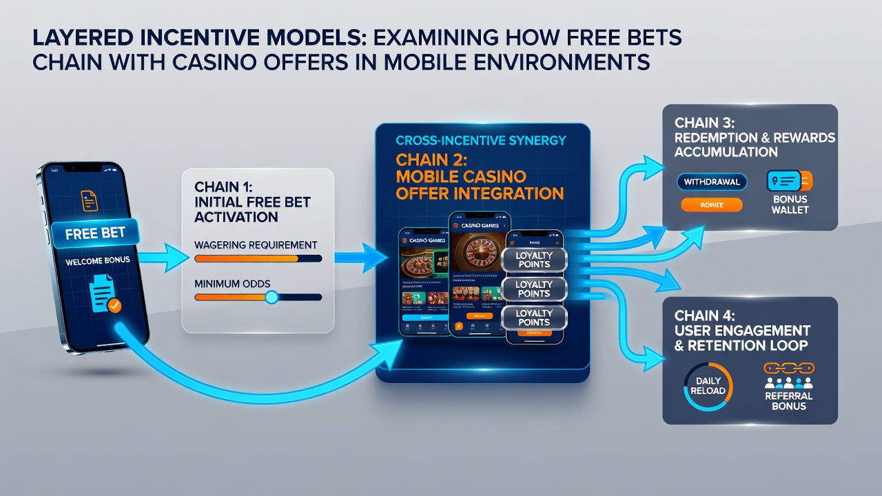 Diagram illustrating how free bets cascade into casino bonuses on smartphone screens