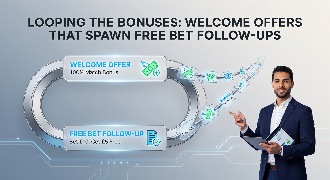 Screenshot of a bookmaker app displaying a chained welcome bonus progressing to free bet follow-ups