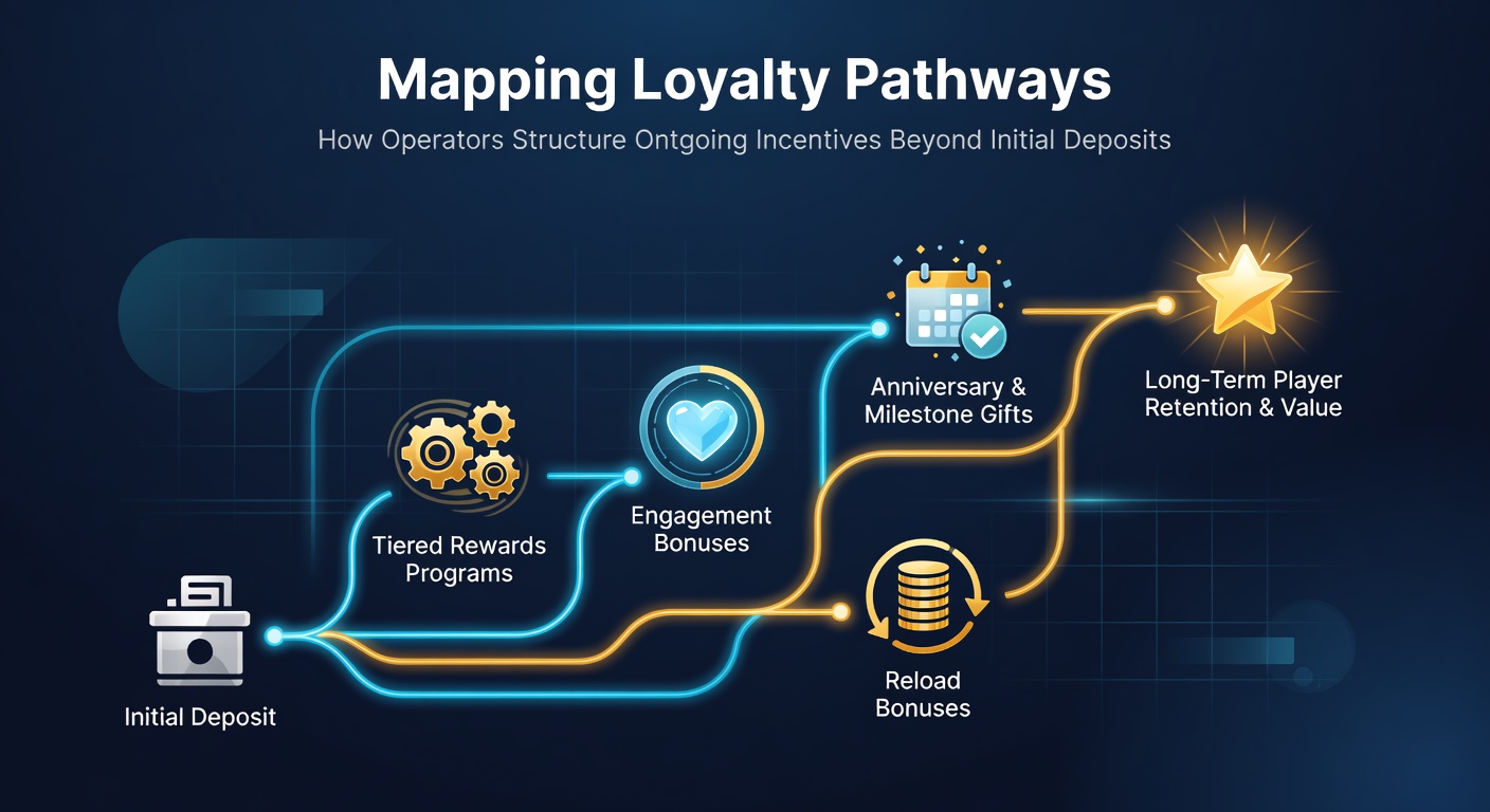 Diagram showing loyalty pathway structures in betting platforms wth tier progression and reward flows