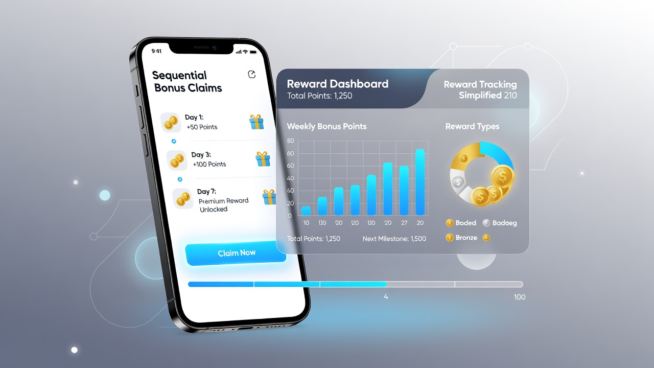 Screenshot of reward tracking dashboard in a mobile betting app showing bonus history and pending claims
