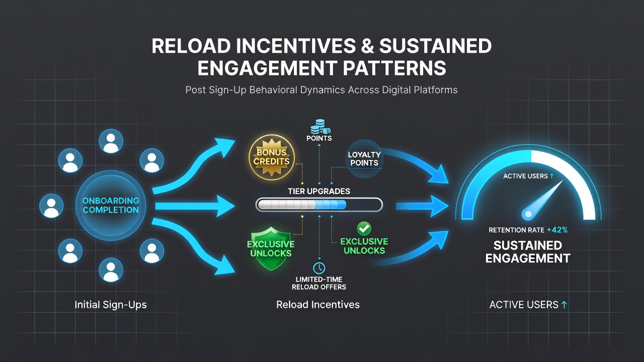 Overview of reload incentive patterns across various digital platforms showing user engagement metrics