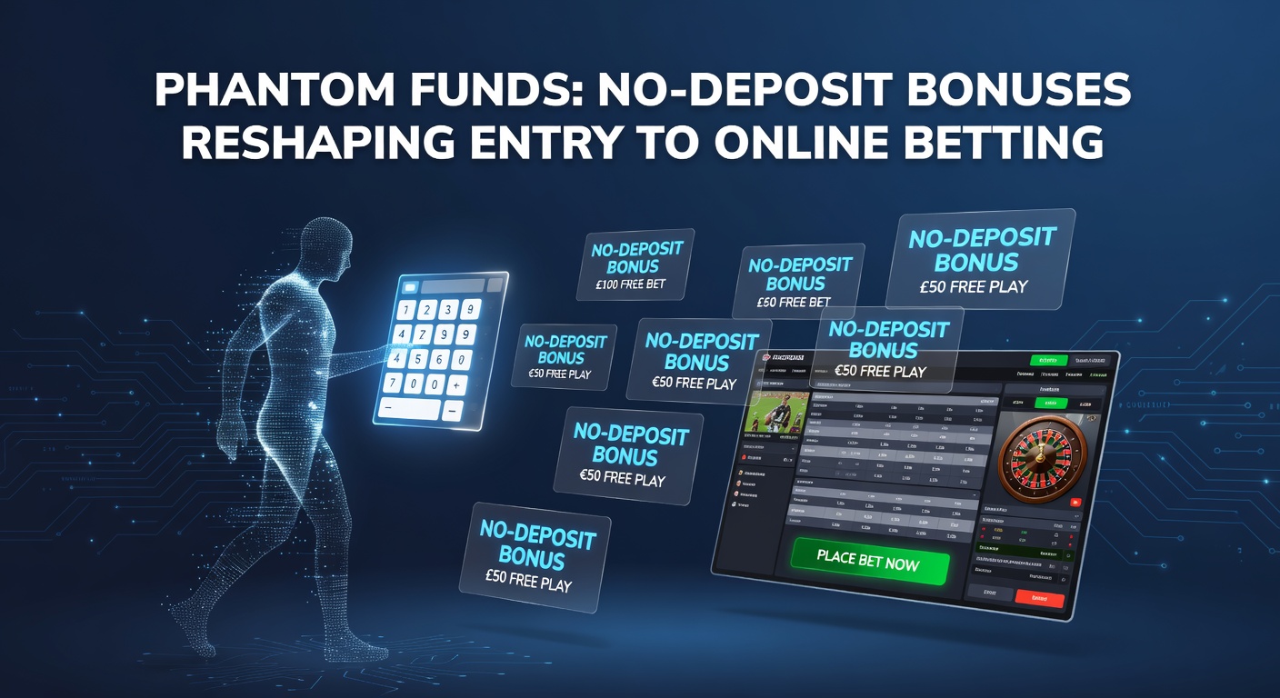 Digital illustration of ghostly coin stacks floating above a betting app interface, symbolizing no-deposit bonuses as phantom funds