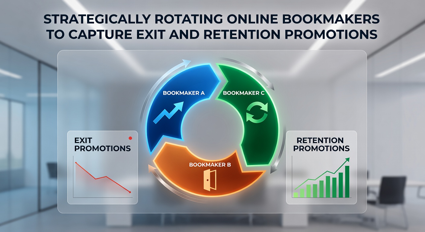 Digital dashboard showing multiple bookmaker apps open, illustrating strategic rotation for promotions