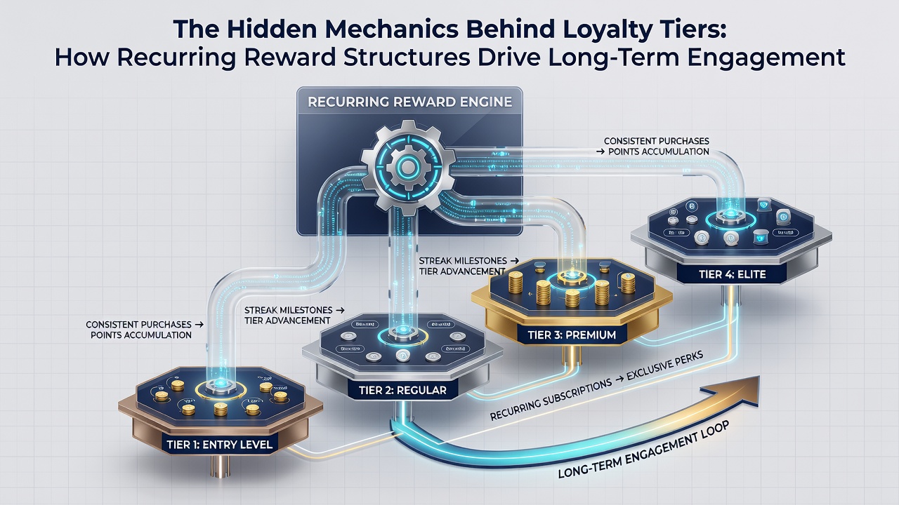 Infographic showing recurring reward cycles and player retention statistics in international wagering environments