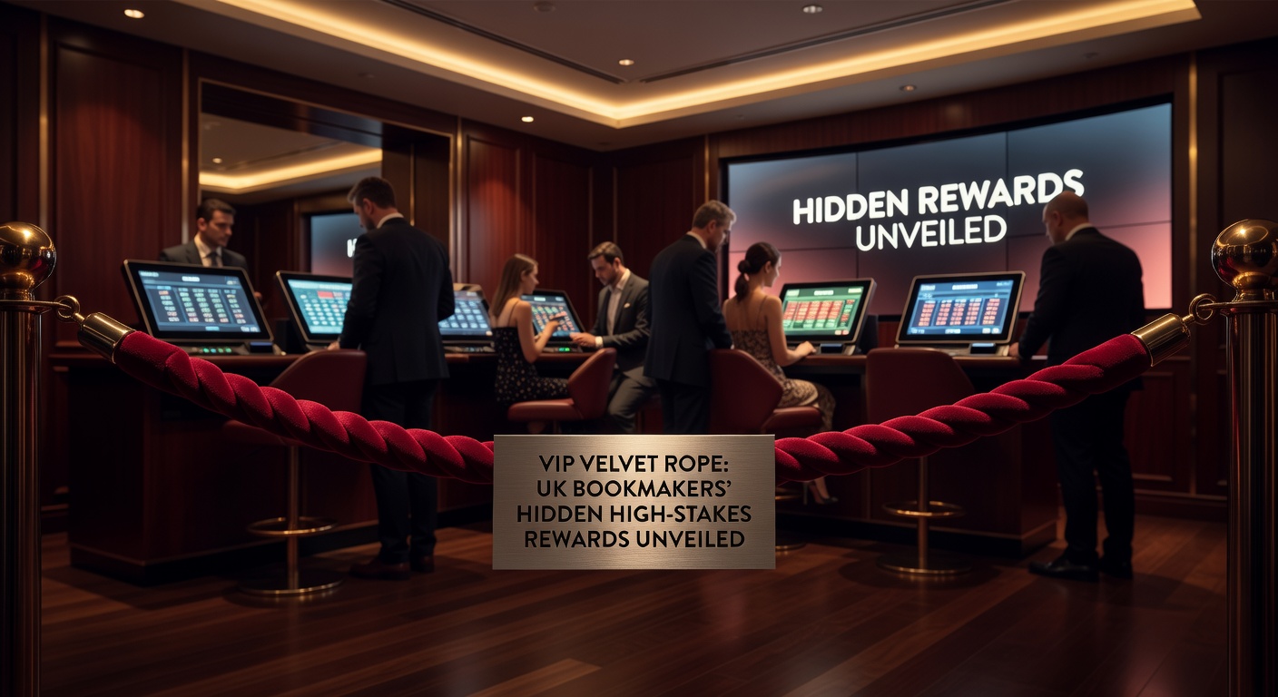 A luxurious velvet rope entrance symbolizing exclusive VIP access at a high-end bookmaker event, with subtle betting slips and champagne glasses in the foreground