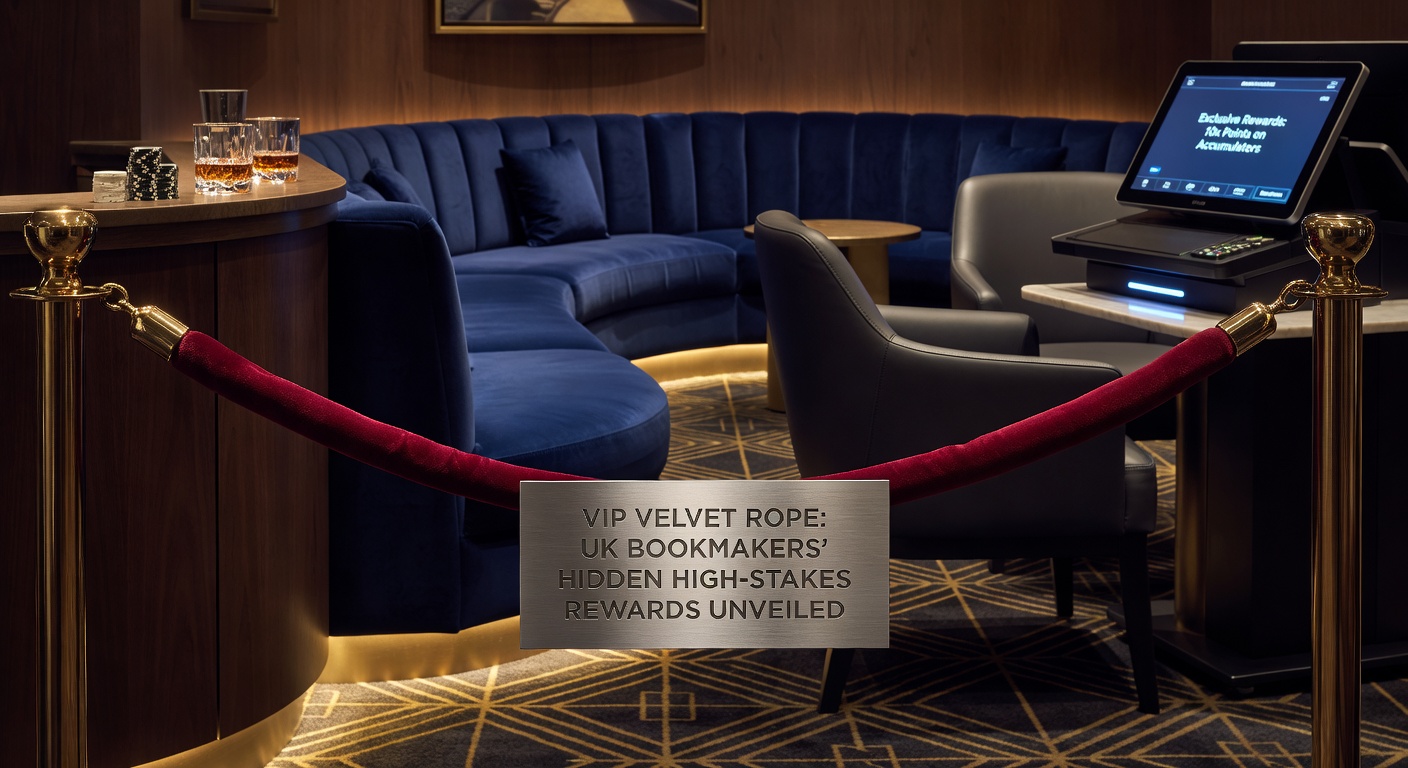 High-roller punters mingling at an exclusive bookmaker VIP lounge, featuring roulette tables, leather armchairs, and branded cocktails under dim, elegant lighting